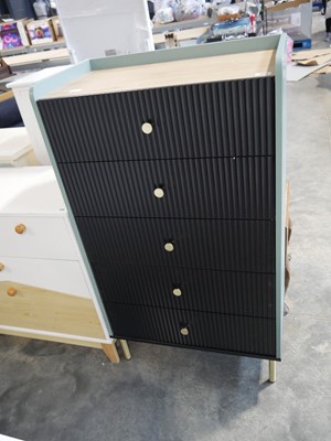 Lot 1115 - Modern teal and black rib fronted chest of 5...