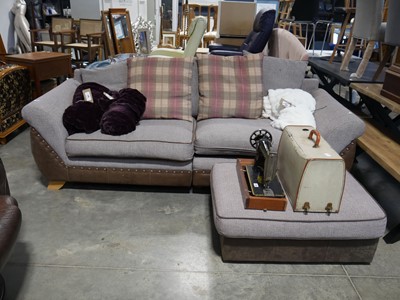 Lot 1135 - Deep grey/brown upholstered 3 seater sofa with...