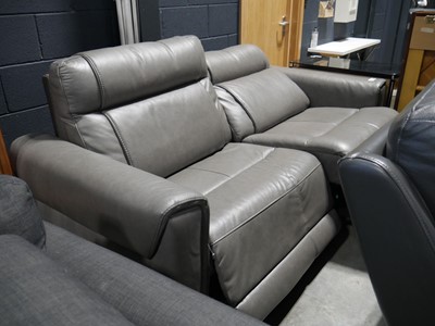 Lot 1139 - Modern grey leather upholstered reclining sofa