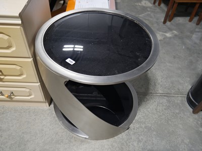 Lot 1145 - Modern drum shaped brushed chrome coffee table...