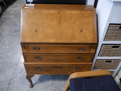 Lot 1150 - Burr walnut 3 drawer writing bureau