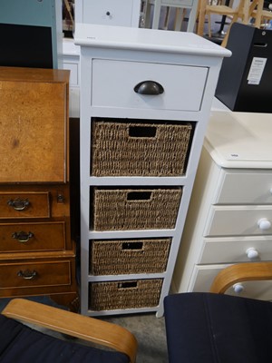 Lot 1151 - White storage tower with 4 lower rattan drawers