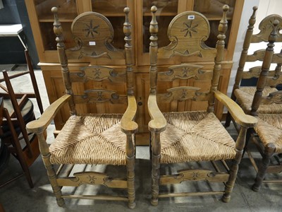 Lot 1168 - Set of 8 (6+2) ladder back wooden dining...