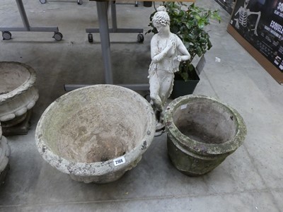 Lot 2166 - 2 weathered concrete garden pots with concrete...