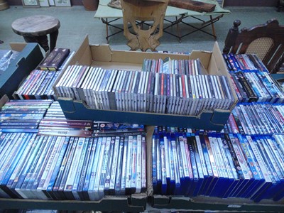 Lot 493 - Five trays of Blu Ray discs, DVDs, and CDs