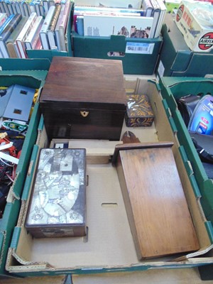 Lot 515 - A tray containing candle box, mahogany box,...