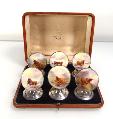 Lot 141 - A set of six silver mounted Royal Worcester...