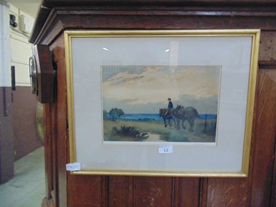 Lot 12 - A framed pen and wash artwork of boy with two...