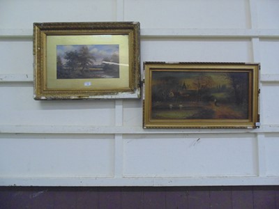 Lot 18 - Two gilt framed oils of countryside scenes,...