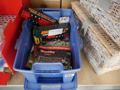 Lot 3031 - Crate containing old toy cars and football...