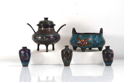 Lot 320 - A Chinese cloisonné enamel two handled incense...