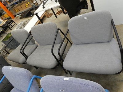 Lot 2460 - 3 grey upholstered chairs on black tubular frames