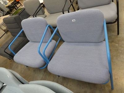 Lot 2461 - Pair of blue upholstered chairs on blue...