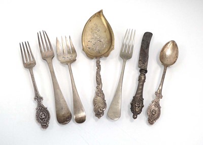 Lot 480 - A German silver dessert fork and spoon, both...