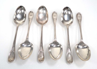 Lot 482 - A set of six silver tablespoons with scroll...