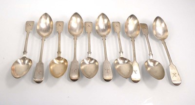 Lot 483 - A set of ten Victorian silver fiddle pattern...