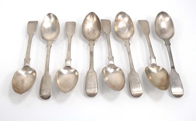 Lot 484 - A set of eight Victorian silver fiddle pattern...