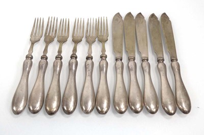 Lot 487 - A set of six silver handled fish forks and...