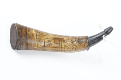 Lot 11 - A heavy gunner's powder horn with scrimshaw...