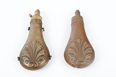 Lot 15 - Two copper and brass powder flasks with...