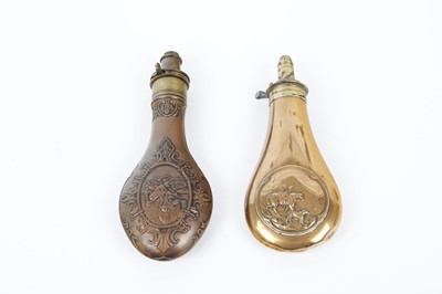 Lot 18 - Two copper and brass powder flasks with...