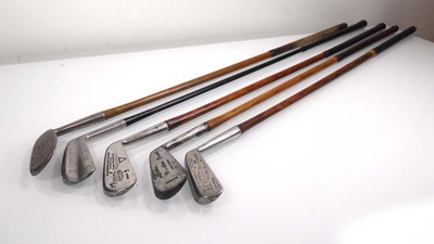 Lot 131 - Five vintage golf clubs including a Marathon...