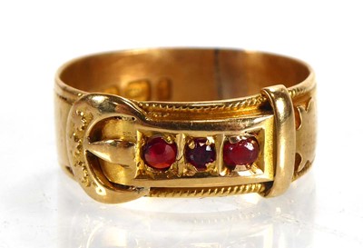 Lot A Victorian 18ct yellow gold buckle ring set...