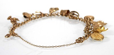 Lot A 9ct yellow gold curblink bracelet suspending...