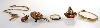 Lot A 9ct yellow gold ring set six emeralds and a...