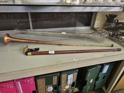 Lot 318 - A brass and copper coaching horn along with a...