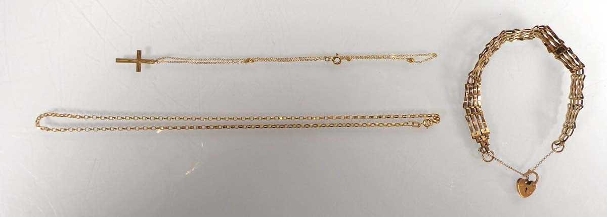 Lot A 9ct yellow gold four bar gatelink bracelet...