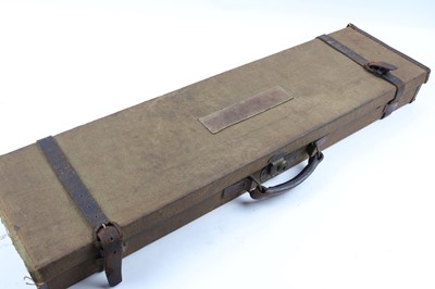 Lot 1416 - Canvas and leather gun case for restoration,...