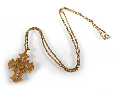 Lot An 18ct yellow gold engraved pendant of cross...