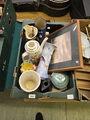 Lot 443 - A tray containing ceramic teapots, vases,...