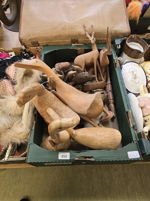 Lot 450 - A tray of various wooden animals to include...