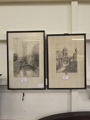 Lot 31 - A pair of framed and glazed etchings of Oxford...