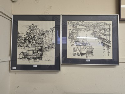 Lot 136 - Two framed and glazed artworks of fishing...