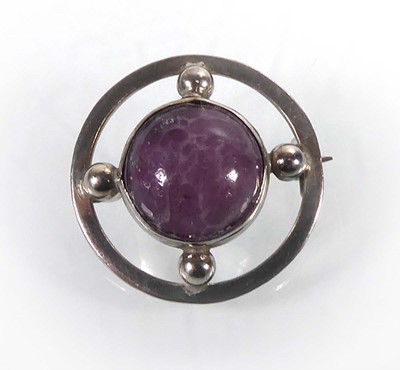 Lot A silver Charles Horner brooch set cabochon...