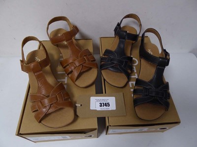 Lot 2 boxed pair of Hotter sandals, black + rich...