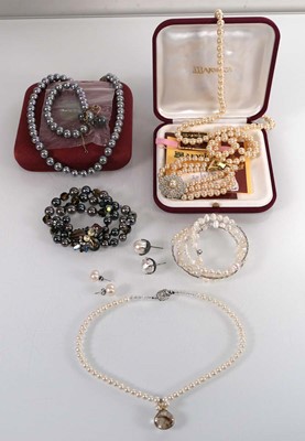 Lot Two Majorica simulated pearl necklaces, boxed,...