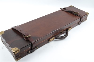 Lot 1417 - Refurbished oak and leather gun case, fitted...