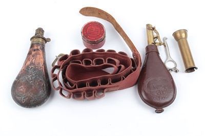 Lot 40 - Shooting accessories inc. powder flask and...