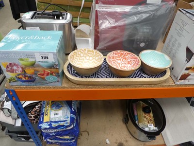 Lot 3170 - Box of over and back bowls, mango wood server...