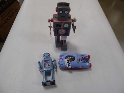 Lot 2535 - 2 tin robots and tin toy vehicle