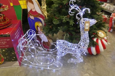 Lot 2179 - Outdoor pre lit reindeer pulling sleigh with...