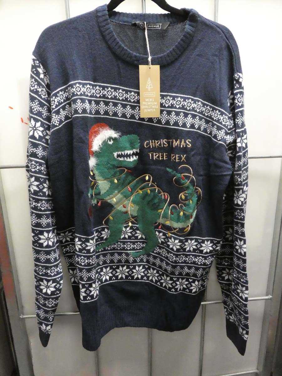 Lot 2255 - Men's Avenue T-Rex theme Christmas jumper size...