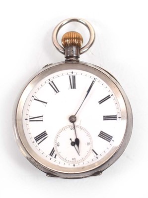 Lot A silver open face pocket watch, the white...