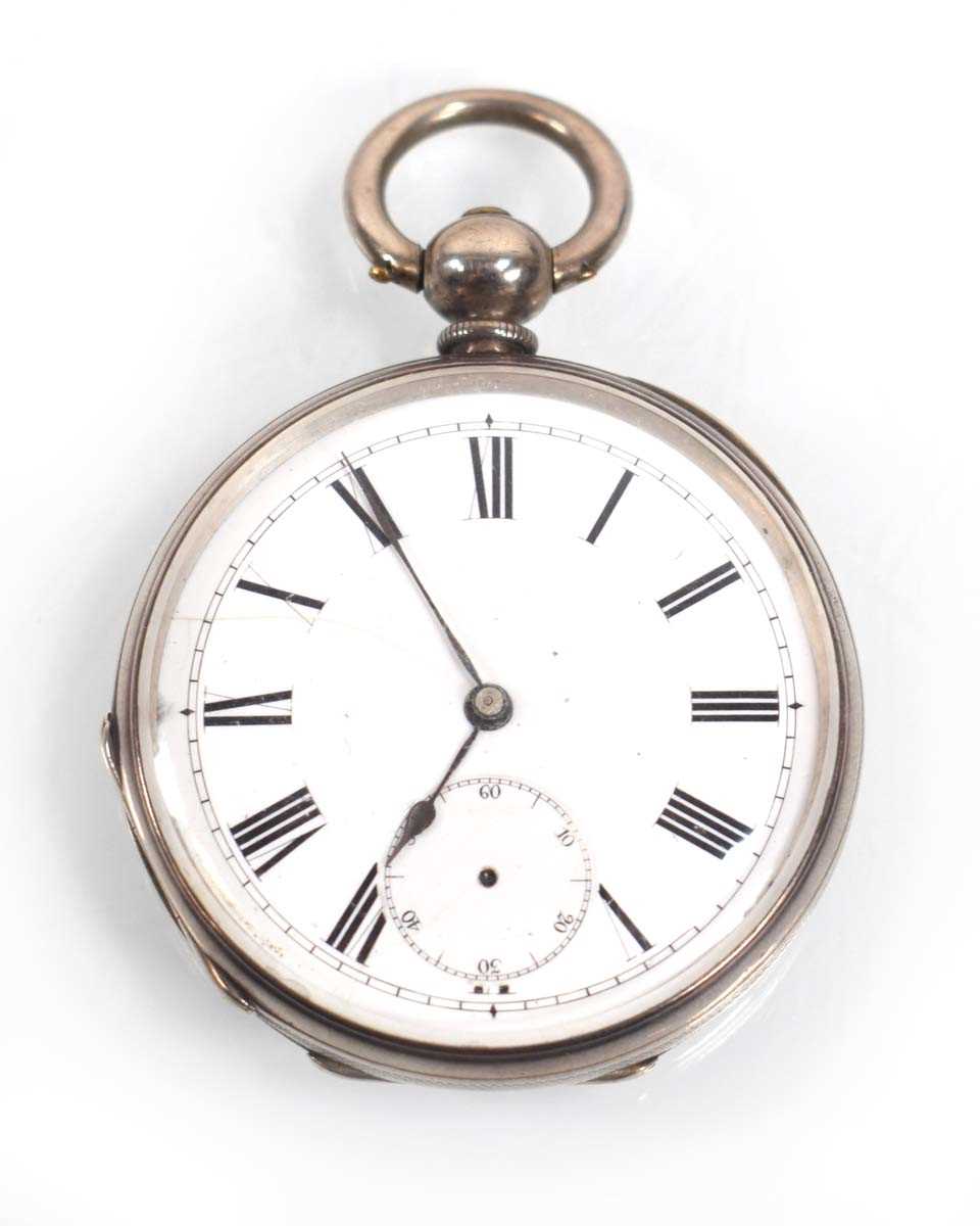 Lot 455 - A silver open face pocket watch by Stauffer,...