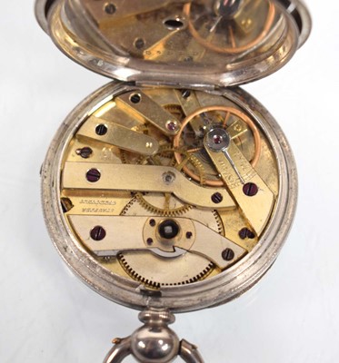 Lot 455 - A silver open face pocket watch by Stauffer,...