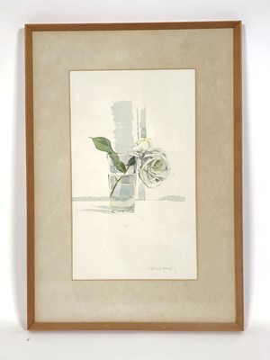 Lot 112 - Robert King (b. 1936) A rose in a glass of...